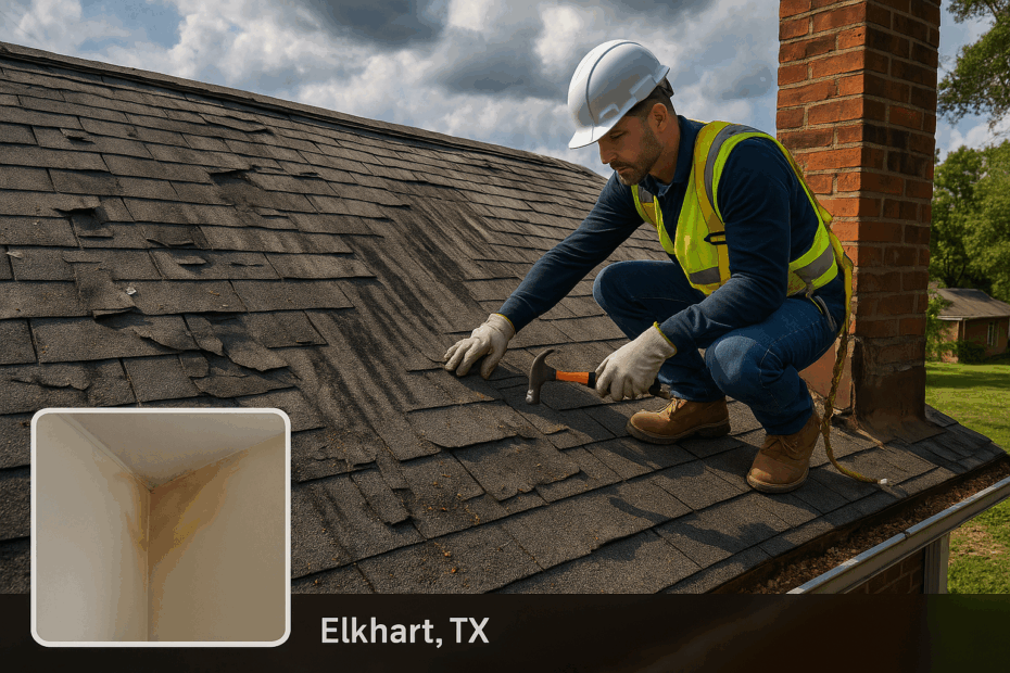 Damaged roof Elkhart, Texas